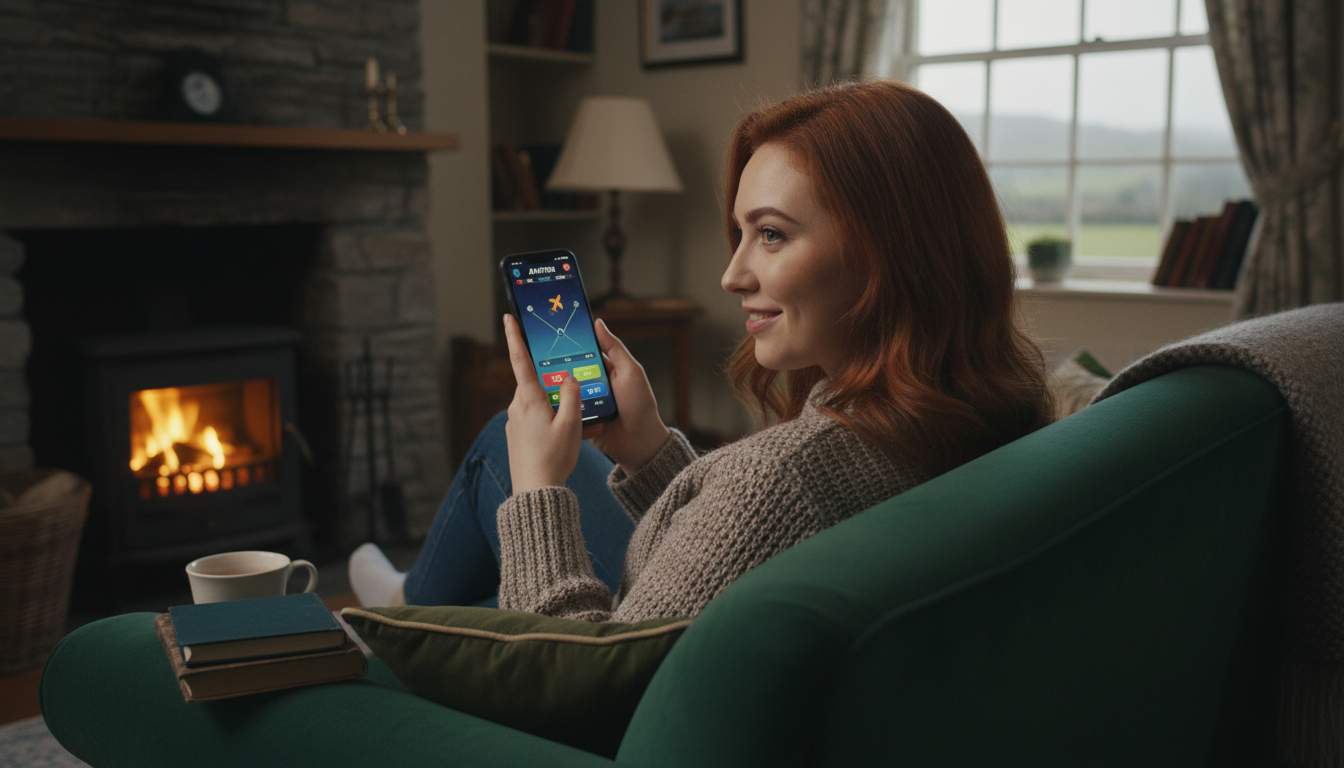 A woman from Ireland using the mobile app for Aviator.